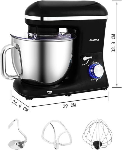 Stand Mixer,7L Tilt-Head Food Mixer, 6 Speed Electric Kitchen Mixer with Dough Hook, Wire Whip & Beater 1400W (7L, Black)