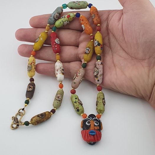 Antique Venetian Style Old Face Glass Beads & Old Face Glass Beads Necklace