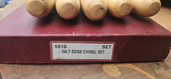 Robert Sorby gilt edge chisel set, boxed