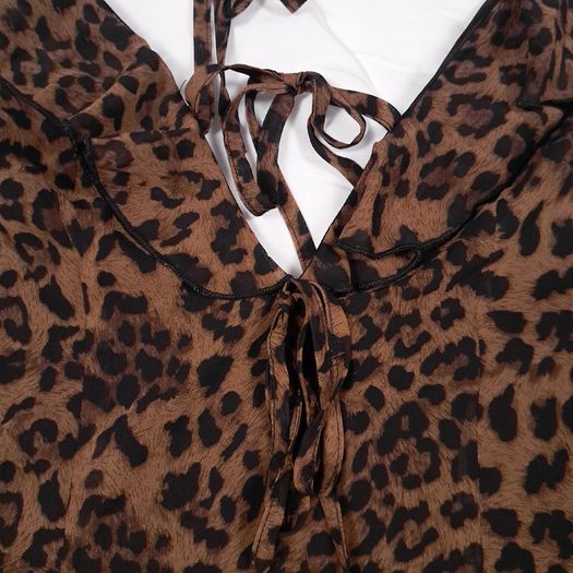 Boohoo Brown Black Leopard Y2K Grunge Tie Front V Neck Flared Mini Dress 16UK/44EU