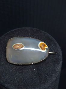 Antique Edwardian 14K Gold Natural Agate Brooch c.1900 4.8g