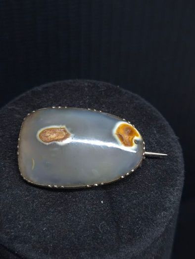 Antique Edwardian 14K Gold Natural Agate Brooch c.1900 4.8g