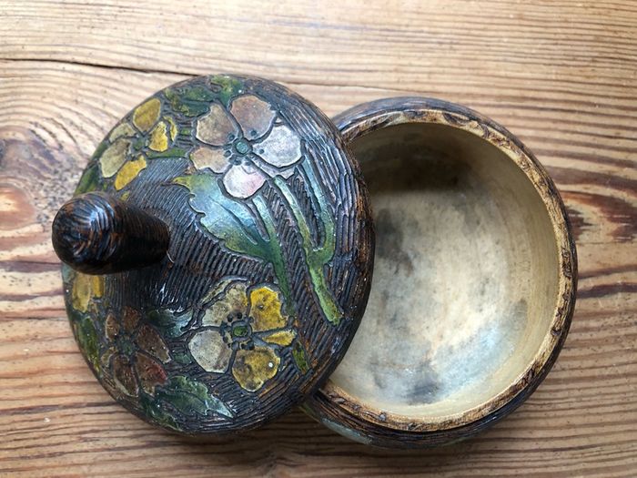 Vintage Handcrafted Wooden Trinket Box Decorative Carved Flowers