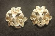 Vintage Sterling Silver Filigree Flower Earrings Clip On