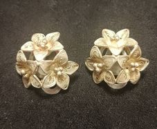 Vintage Sterling Silver Filigree Flower Earrings Clip On