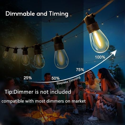 107ft Festoon Lights Outdoor, 32x1w Led Dimmable Bulbs, 2200k Warm White Commercial Grade Outdoor String Lights For Patio, Garden, Fence, Pergola