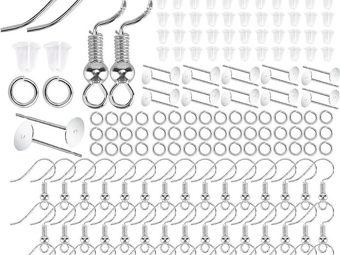 350 Pcs Earrings Making Supplies Kit 925 Silver Hypoallergenic Plated Fish Hooks Earring with Clear Earring Safety Backs Posts and Open Jump Rings