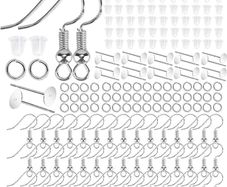 350 Pcs Earrings Making Supplies Kit 925 Silver Hypoallergenic Plated Fish Hooks Earring with Clear Earring Safety Backs Posts and Open Jump Rings