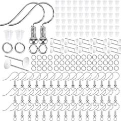 350 Pcs Earrings Making Supplies Kit 925 Silver Hypoallergenic Plated Fish Hooks Earring with Clear Earring Safety Backs Posts and Open Jump Rings
