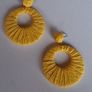 Golden Yellow Raffia Woven Stud Hollow Out Woven Hoop Earrings Image 3