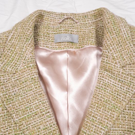 Wallis Beige Light Green Textured Tweed Two-Button Tailored Blazer Jacket 10-12UK/38-40EU