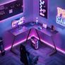 L Shaped Gaming Desk, 120x120 cm Corner Computer Desk for Gaming, Home, Office, Carbon Fibre Black Image 7