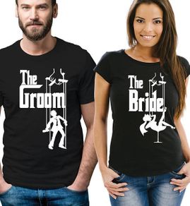 Godfather style The Groom and The Bride His and Her couple matching T-shirts set for wedding