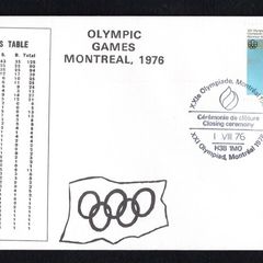 1976 Canada cover commemorating The 1976 Olympic Games recording the Final Medals Table tying 25c Olympic Commemorative Stamp with Olympic stamp closing ceremony cancel