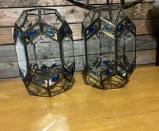 Pair of Decorative Geometric Glass & Metal Lantern Shades