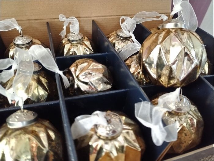 Box of x12 Gold Speckle Geometric Style Glass Christmas Baubles