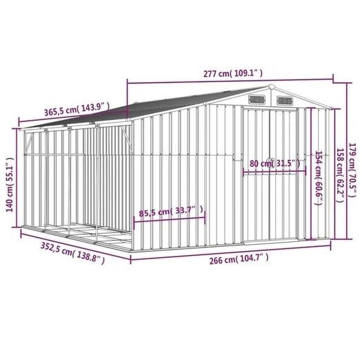 Garden Shed Green 277x365.5x179 cm Galvanised Steel