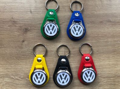 Synthetic leather Volkswagen key ring with shopping trolley token/coin