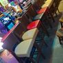 Solid wooden leather topped high stools Image 2