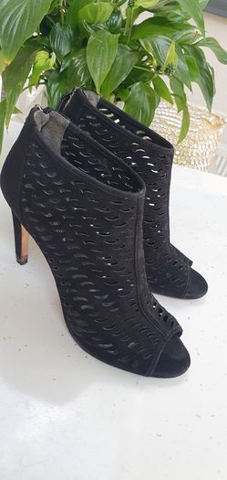 VIA SPIGA black leather suede open-toe high heels Sz 41 (Fit 7-7.5UK) - Rrp 125 (New)