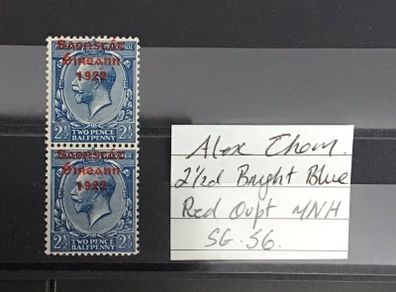 Ireland 1922 - 23 Alex Thom 2.5d Bright Blue Sg56 MNH Vertical Pair