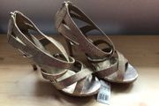 Ladies New Gold glitter high sandals size 6  party