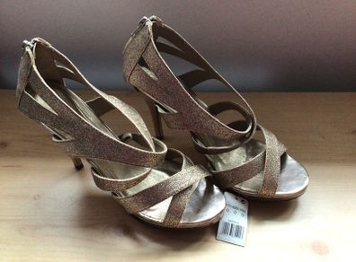 Ladies New Gold glitter high sandals size 6  party