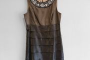 Pre Owned Next Bronze &amp; Brown Embellished Tiered Cocktail Dress