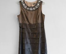 Pre Owned Next Bronze & Brown Embellished Tiered Cocktail Dress