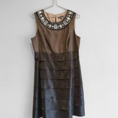 Pre Owned Next Bronze & Brown Embellished Tiered Cocktail Dress