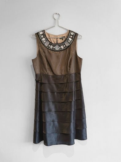 Pre Owned Next Bronze & Brown Embellished Tiered Cocktail Dress
