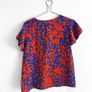 Pre Owned Cobalt Blue & Orange Abstract Print Flutter Sleeve Top Image 2