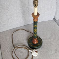 Vintage Wooden Table Lamp Green & Gold Floral Design - 43cm