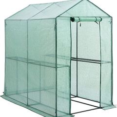 Foil Greenhouse Tomato House Plant House with 4 Shelves Roll-Up Door