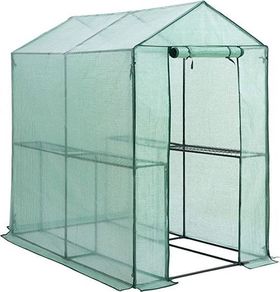 Foil Greenhouse Tomato House Plant House with 4 Shelves Roll-Up Door
