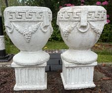 Vintage cast stone garden urns planters X2