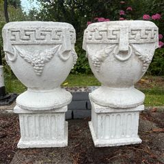 Vintage cast stone garden urns planters X2