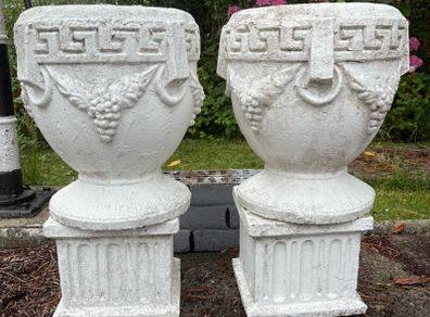 Vintage cast stone garden urns planters X2