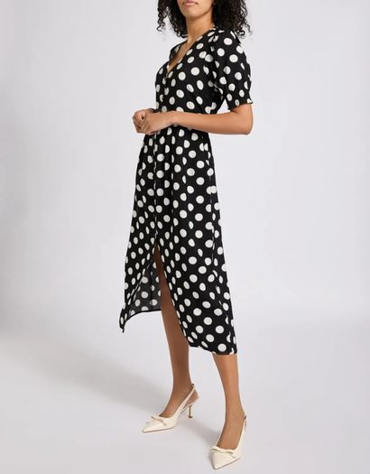 NEW Black & White Polka Dot Button-Down Midi Dress: Size 10