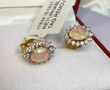 Ethiopian Opal & White Zircon Forest Dew Earring Sterling Silver