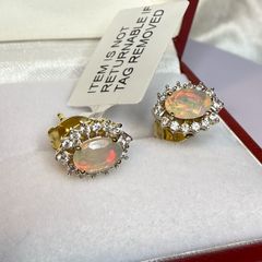Ethiopian Opal & White Zircon Forest Dew Earring Sterling Silver