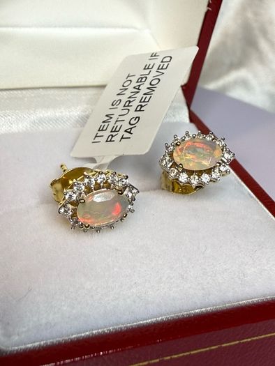 Ethiopian Opal & White Zircon Forest Dew Earring Sterling Silver
