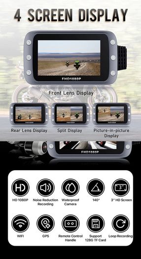 WiFi Motorcycle DVR Dash Cam 1080P+1080P Full HD Front Rear View Waterproof Motorcycle Camera GPS Logger Recorder Box