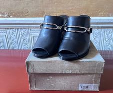 Fab New AllSaints black slide on wedge heel mules size 40.