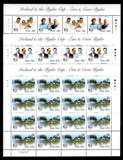 2005 Ireland Ryder Cup Commemorative Stamp Sheetlet Plate 1A1A1A1A Mint Never Hinged (MNH)