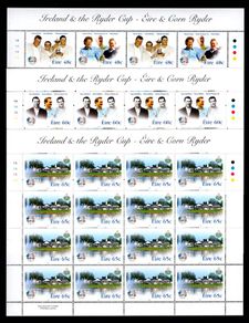 2005 Ireland Ryder Cup Commemorative Stamp Sheetlet Plate 1A1A1A1A Mint Never Hinged (MNH)