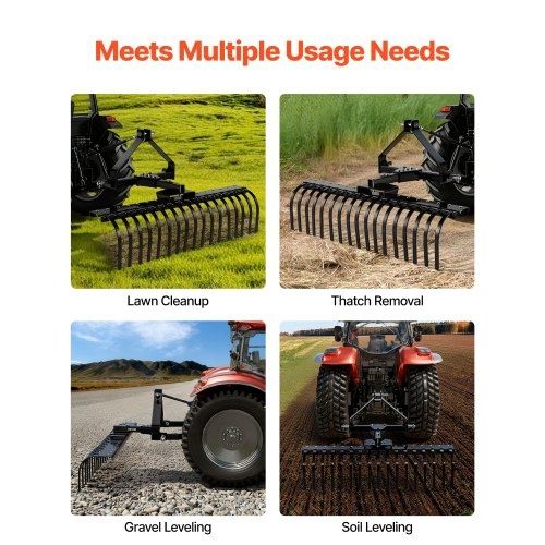 127 cm Lanscape Rock Rake, 3-Point Tow Behind Landscape Rake with 17 Steel Tines, Fit Category 1 Tractors, Angle Adjustable, Heavy Duty Lawn Dethatcher Rake for Grass Branch Debris