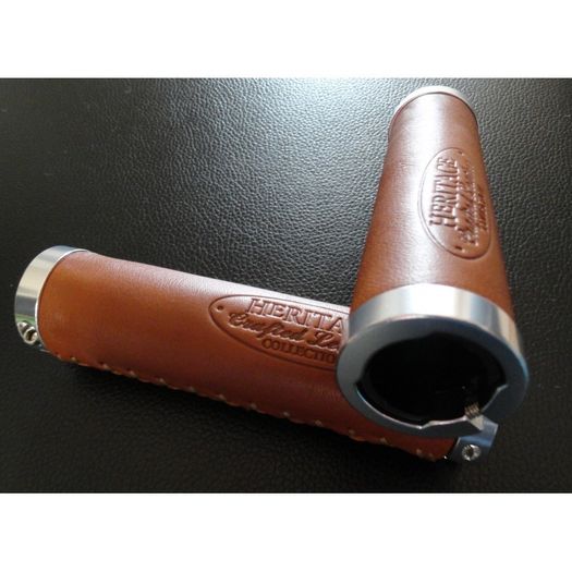 Viking Heritage Premium Leather Handlebar Grips (Pair) 130mm - Honey