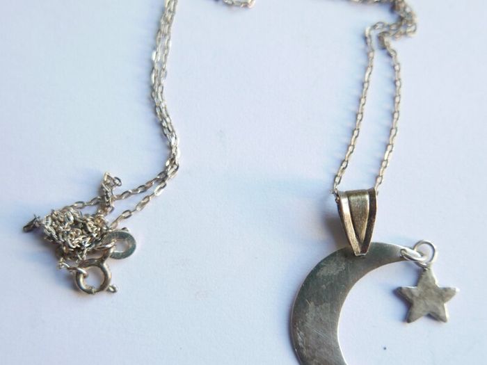 Vintage Sterling Silver 925 Half Moon and Star Necklace Pendant length 18" - 2,7g