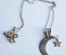 Vintage Sterling Silver 925 Half Moon and Star Necklace Pendant length 18" - 2,7g